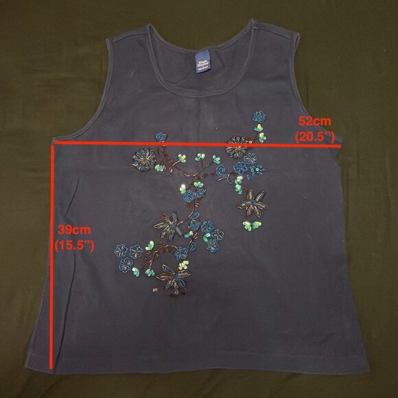 4/$20 | High Sierra Embroidered Tank Top with beads and sequins, floral branch - Picture 2 of 6